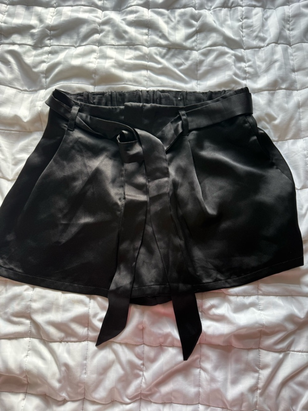 High-Waist Black Tie-Belt Women's Shorts